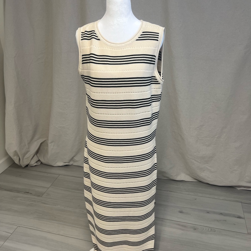 Pretty Garden Striped Maxi Dress Sleeveless Black Cream Sz M Summer Festival